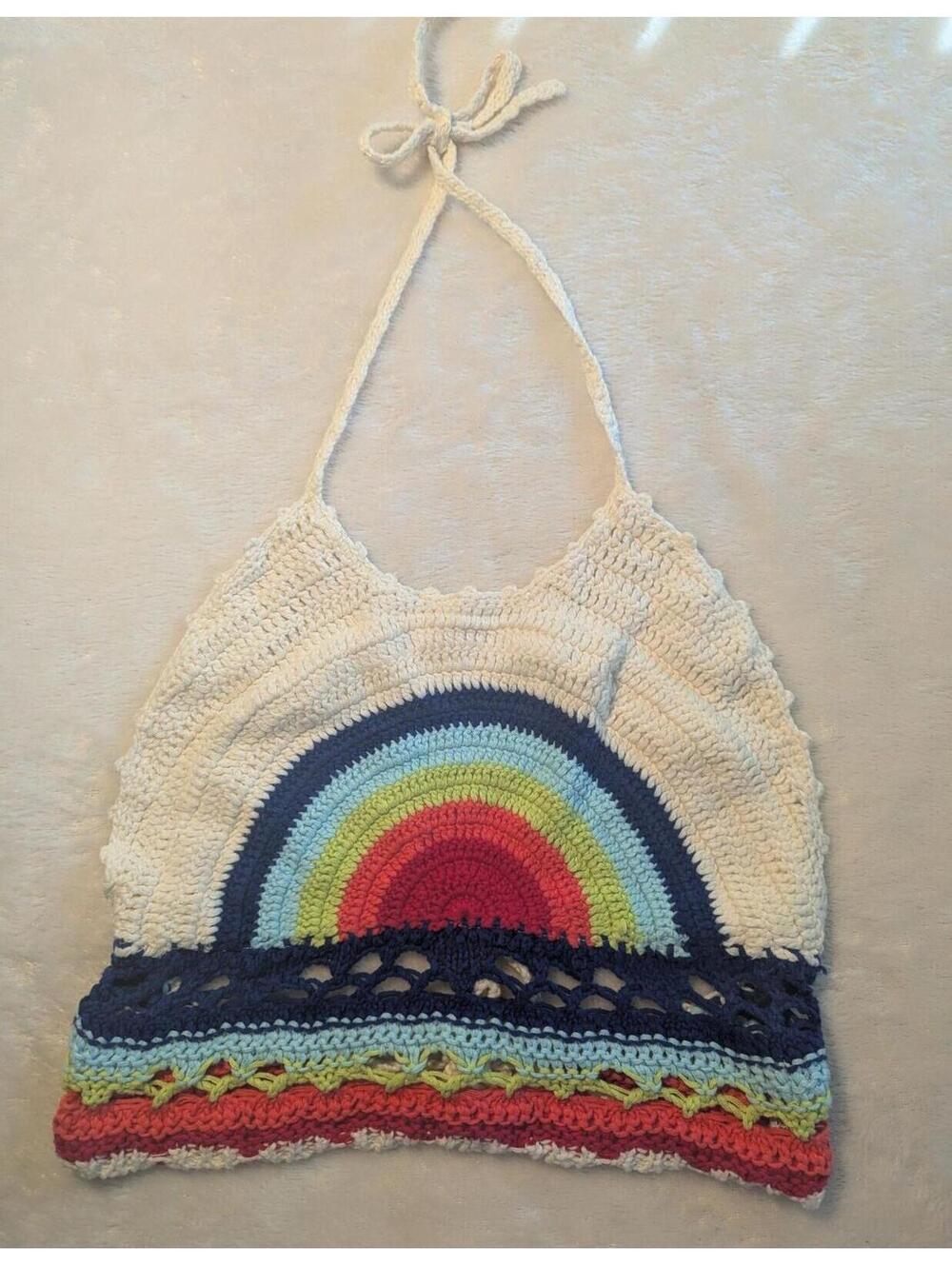 Y2K Crochet Rainbow Halter Top